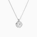 Bezel Solitaire Cushion Lab Grown Diamond Pendant Necklace In 14K White Gold - Front Angle View