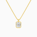 Bezel Solitaire Emerald Lab Grown Diamond Pendant Necklace In 18K Yellow Gold - Lucenjuri