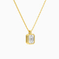 Bezel Solitaire Emerald Lab Grown Diamond Pendant Necklace In 18K Yellow Gold - Front Angle View