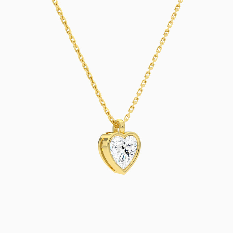 Bezel Solitaire Heart Lab Grown Diamond Pendant Necklace In 18K Yellow Gold - Front Angle View