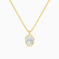 Bezel Solitaire Oval Lab Grown Diamond Pendant Necklace In 14K Yellow Gold - Lucenjuri
