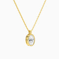Bezel Solitaire Oval Lab Grown Diamond Pendant Necklace In 14K Yellow Gold - Front Angle View