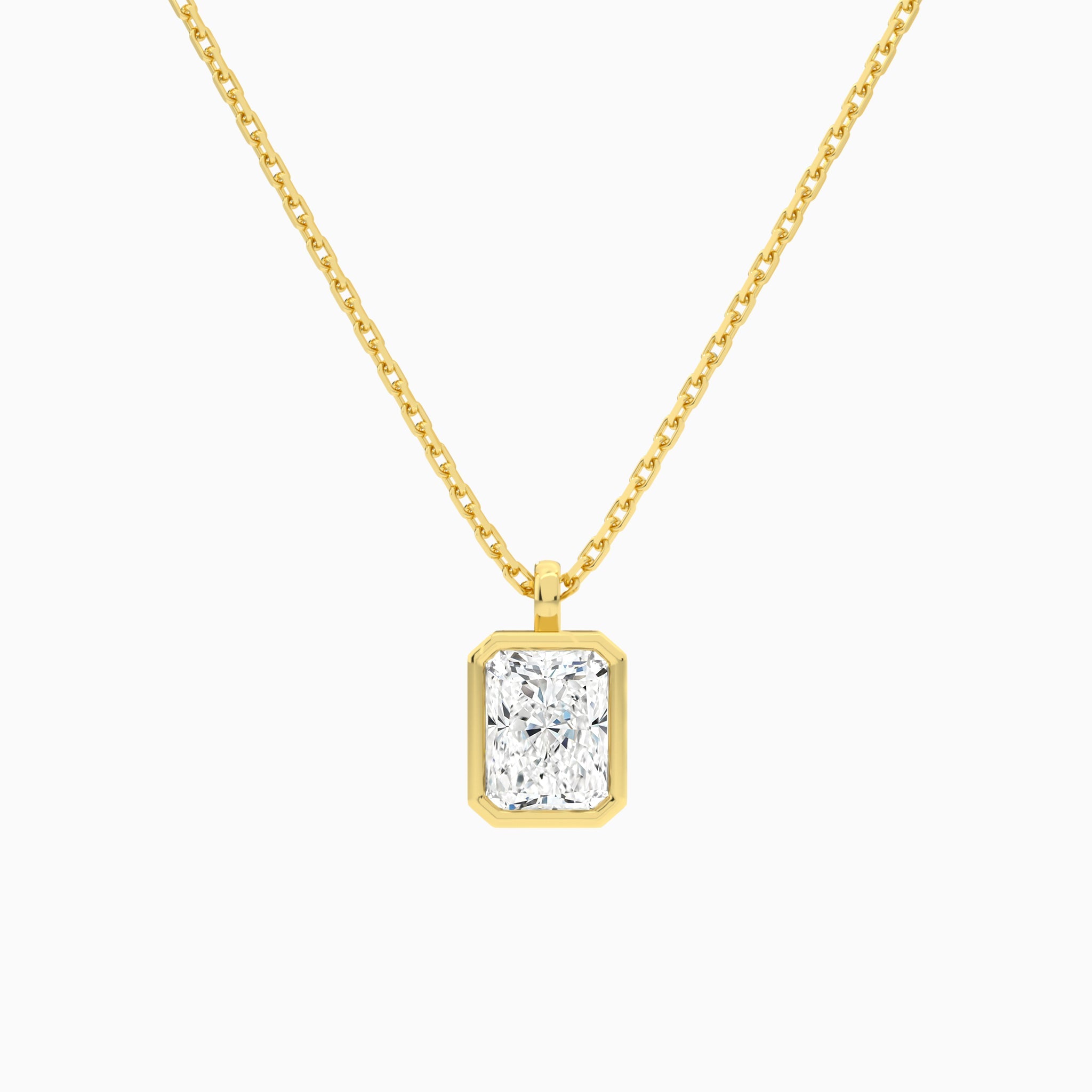 Bezel Solitaire Radiant Lab Grown Diamond Pendant Necklace In 14K Yellow Gold - Lucenjuri