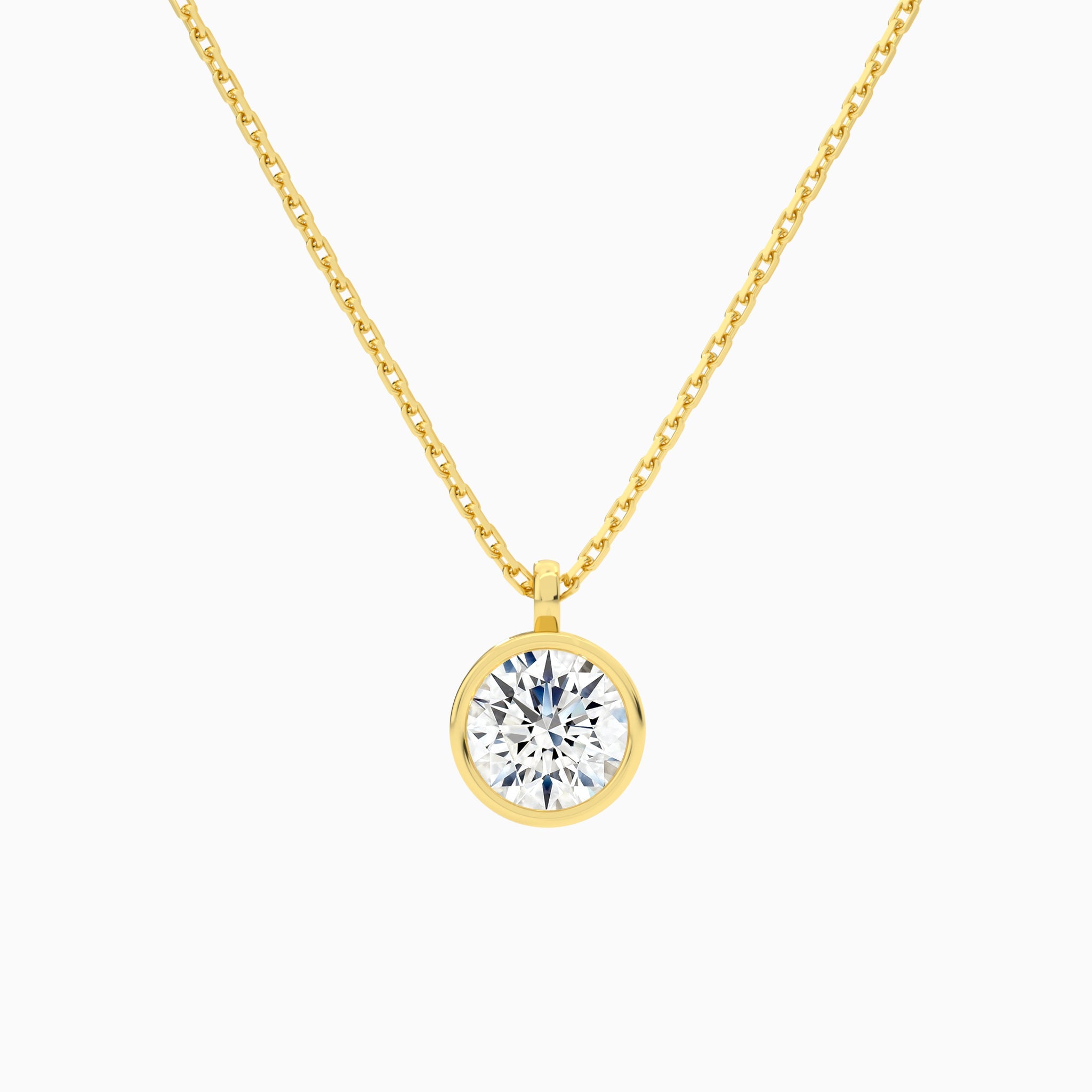 Bezel Solitaire Round Lab Grown Diamond Pendant Necklace In 14K Yellow Gold - Lucenjuri