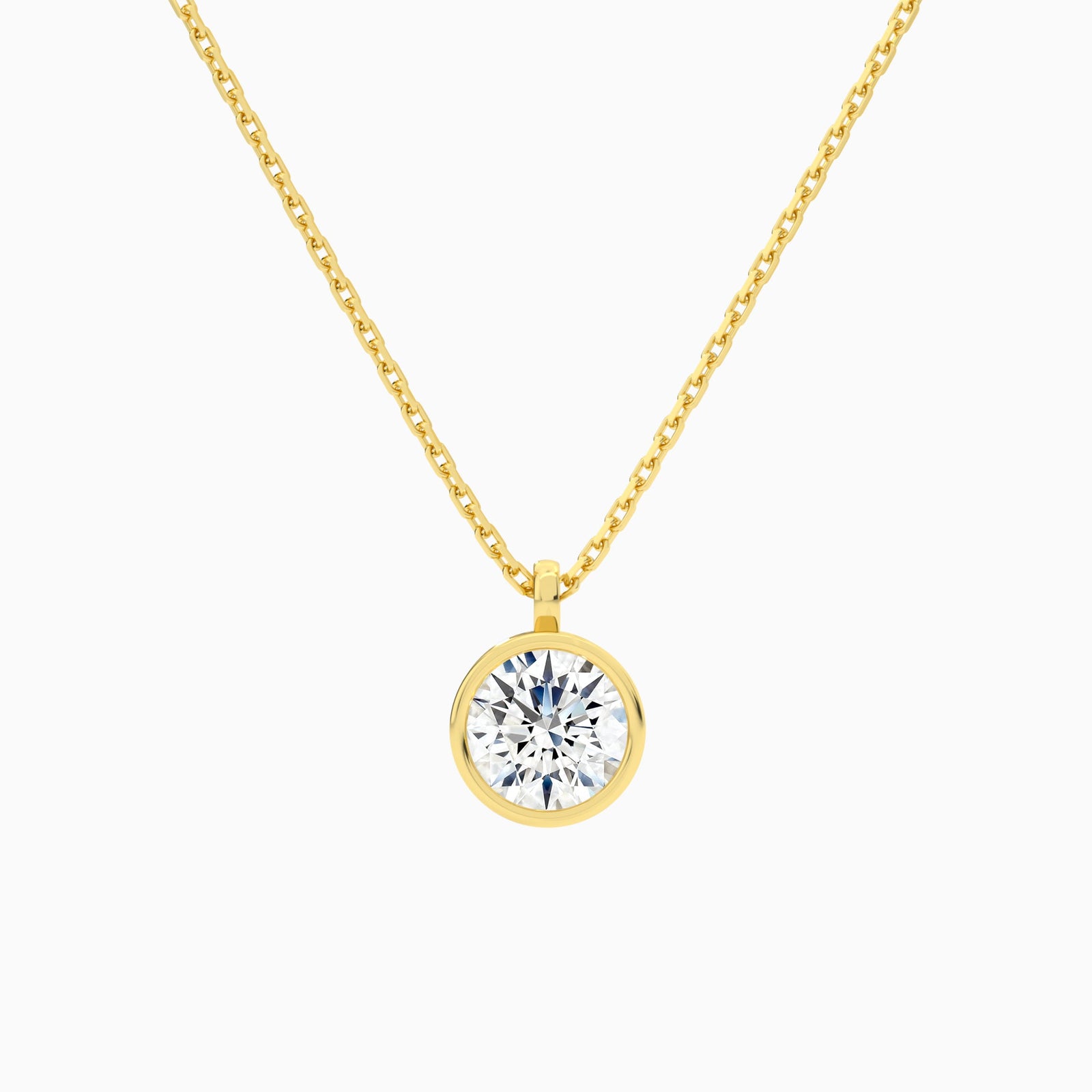 Bezel Solitaire Round Lab Grown Diamond Pendant Necklace In 18K Yellow Gold - Lucenjuri