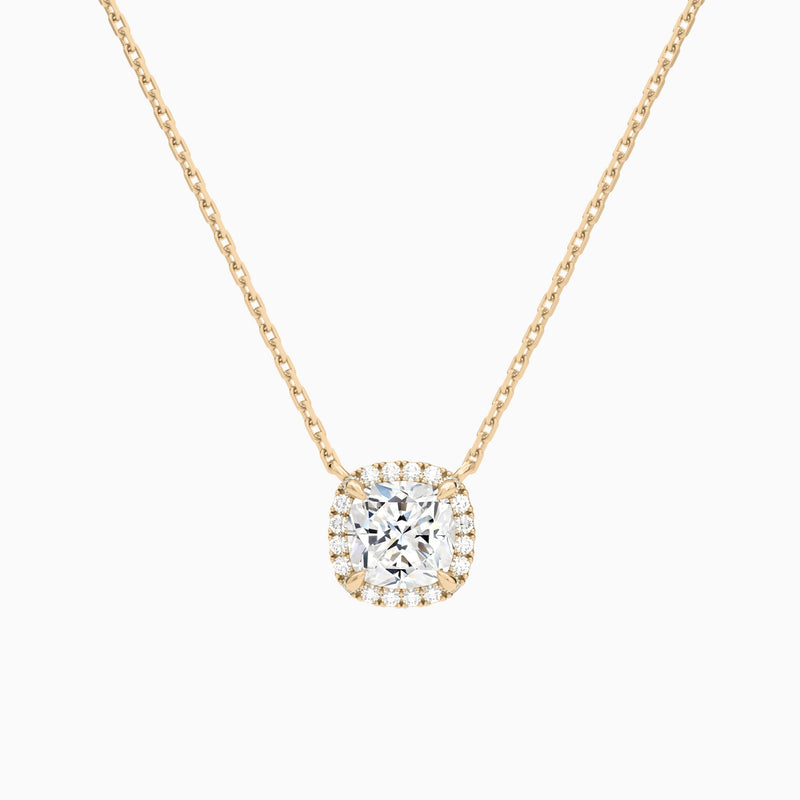 Cushion Halo Lab Grown Diamond Necklace In 14K Rose Gold - Lucenjuri