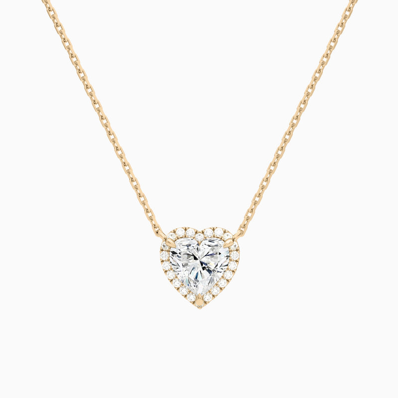 Heart Halo Lab Grown Diamond Necklace In 14K Rose Gold - Lucenjuri
