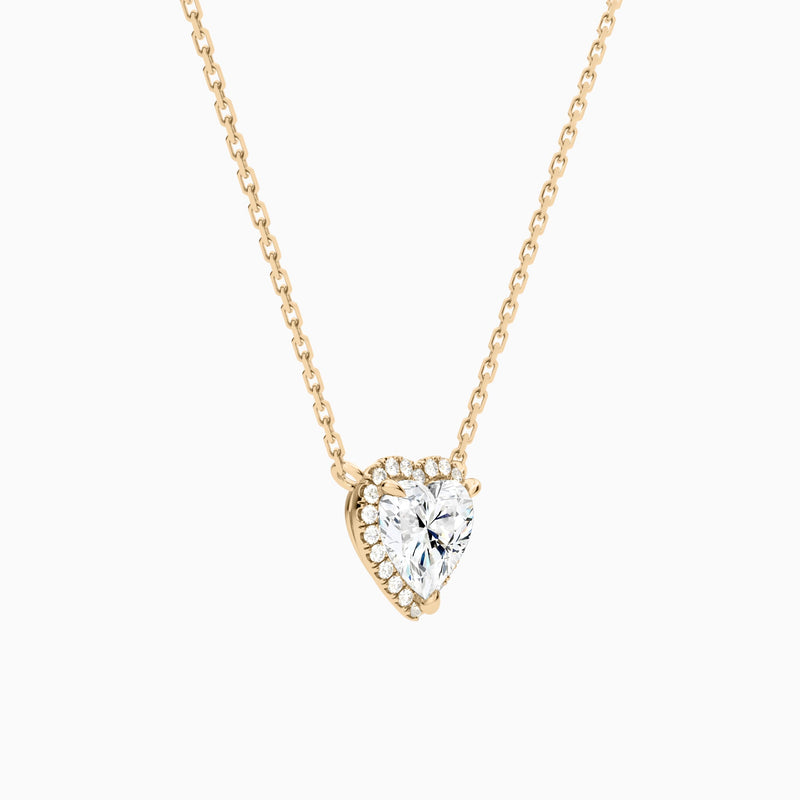 Heart Halo Lab Grown Diamond Necklace In 14K Rose Gold - Front Angle View