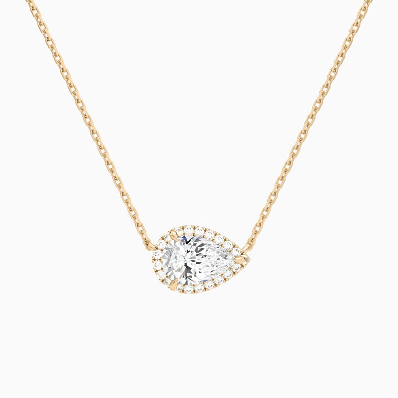 Pear Halo Lab Grown Diamond Necklace In 14K Rose Gold - Lucenjuri