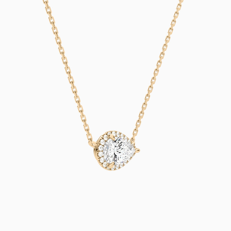 Pear Halo Lab Grown Diamond Necklace In 14K Rose Gold - Front Angle View
