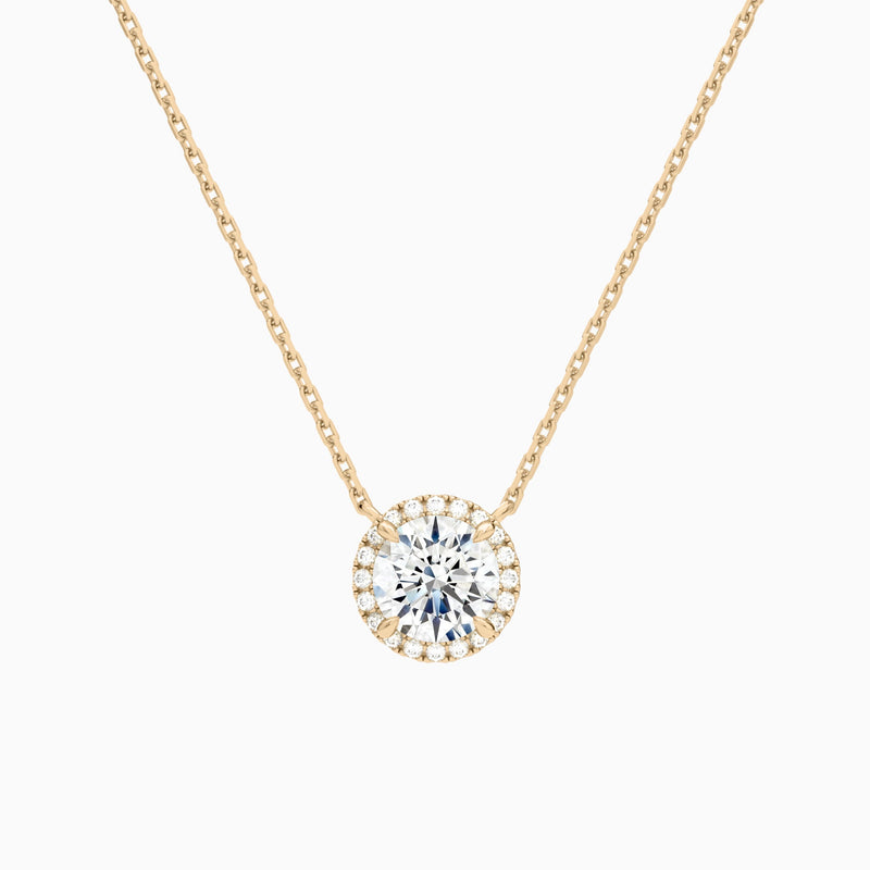 Round Halo Lab Grown Diamond Necklace In 14K Rose Gold - Lucenjuri