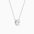 Cushion Halo Lab Grown Diamond Necklace In 14K White Gold - Front Angle View