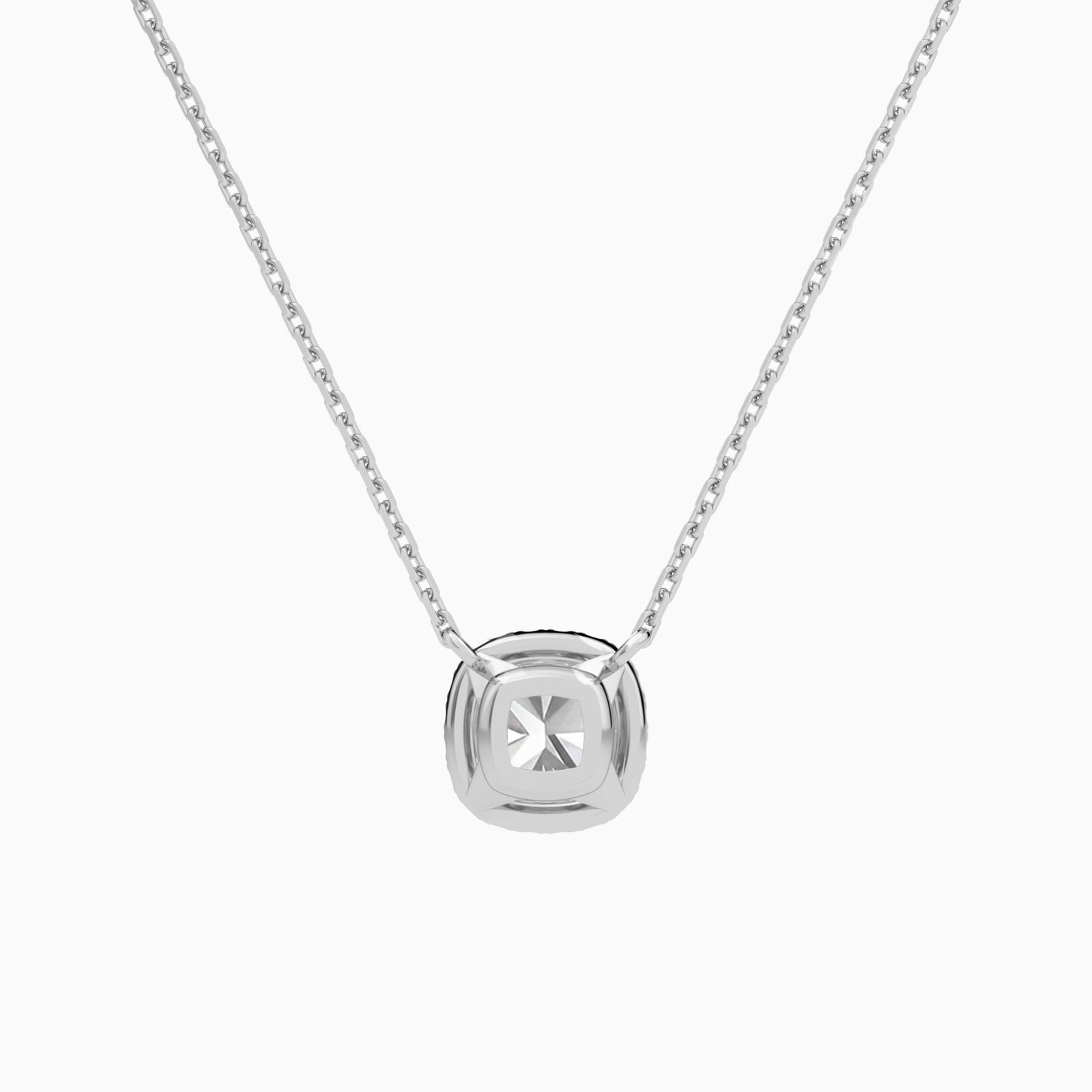 Cushion Halo Lab Grown Diamond Necklace In 14K White Gold - Back View