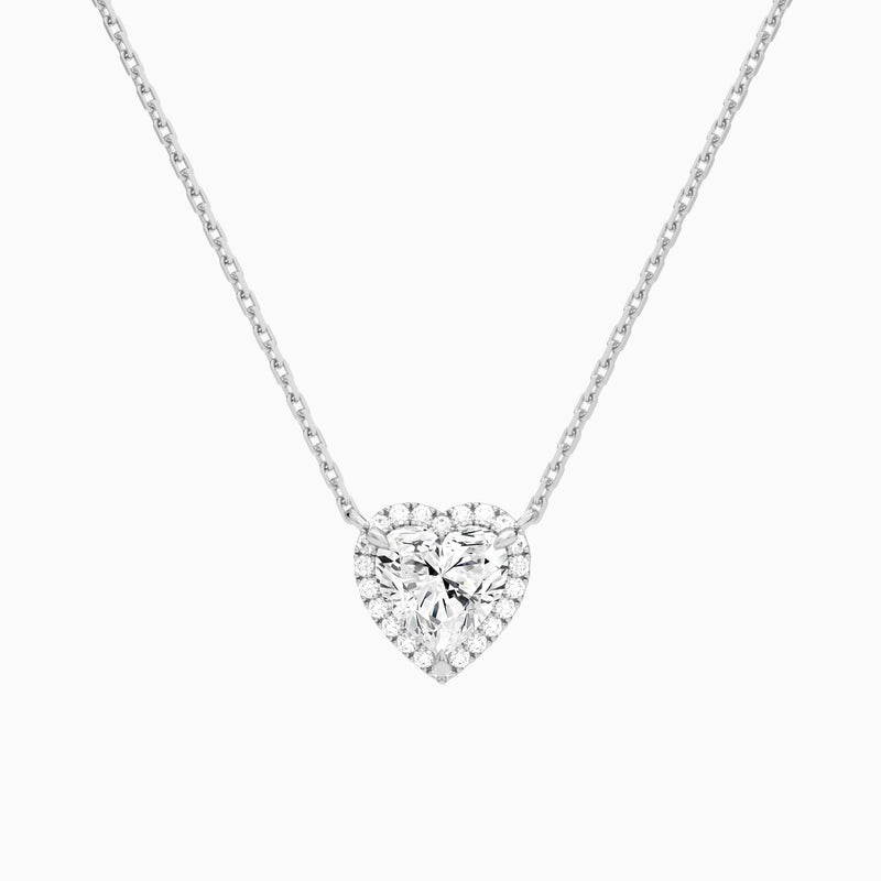 Heart Halo Lab Grown Diamond Necklace In 14K White Gold - Lucenjuri