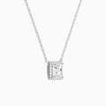 Princess Halo Lab Grown Diamond Necklace In 18K White Gold - Front Angle View