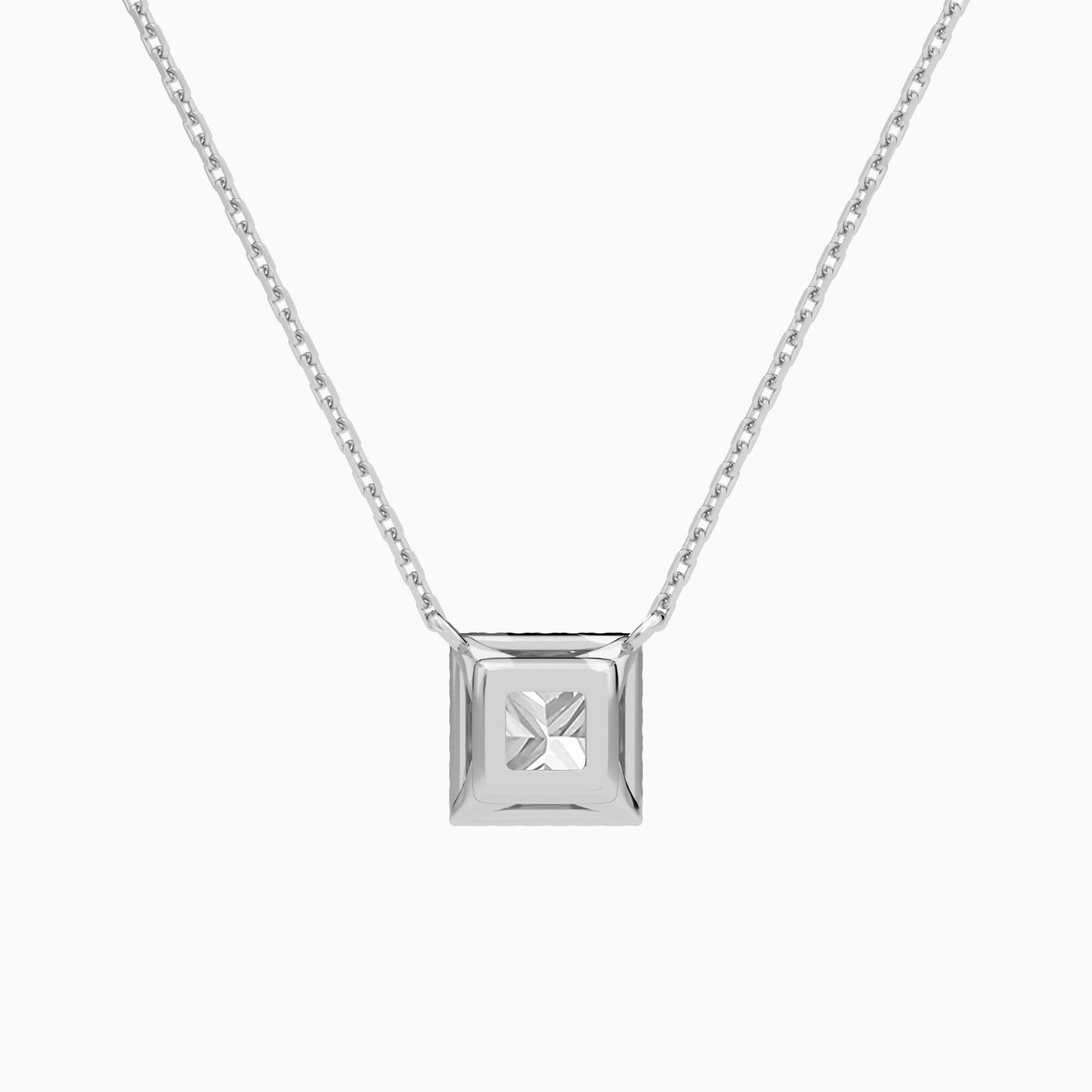 Princess Halo Lab Grown Diamond Necklace In 18K White Gold - Back View