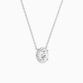 Round Halo Lab Grown Diamond Necklace In 18K White Gold - Front Angle View