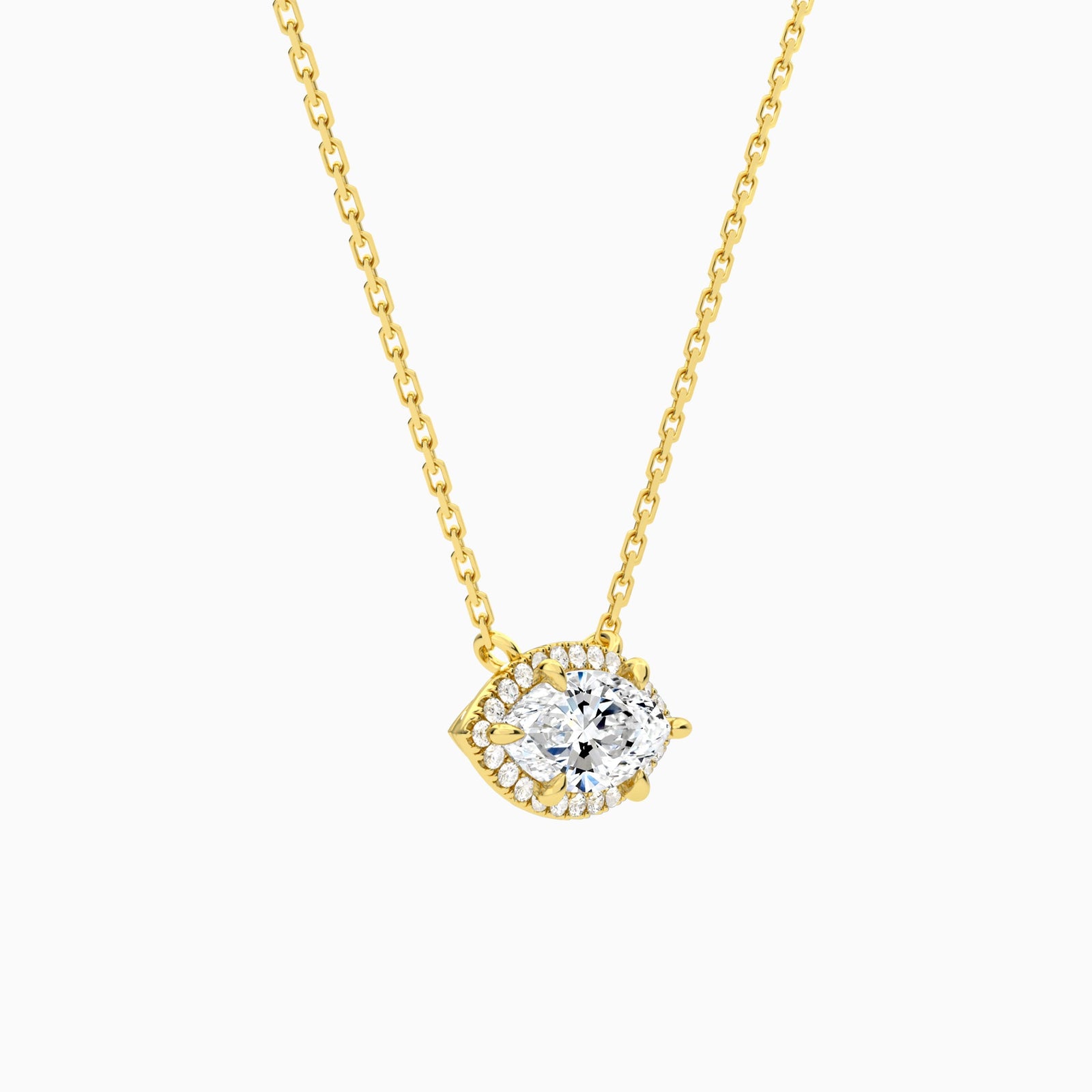 Marquise Halo Lab Grown Diamond Necklace In 18K Yellow Gold - Front Angle View