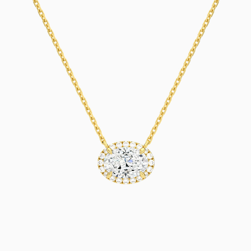 Oval Halo Lab Grown Diamond Necklace In 18K Yellow Gold - Lucenjuri