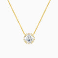 Round Halo Lab Grown Diamond Necklace In 18K Yellow Gold - Lucenjuri
