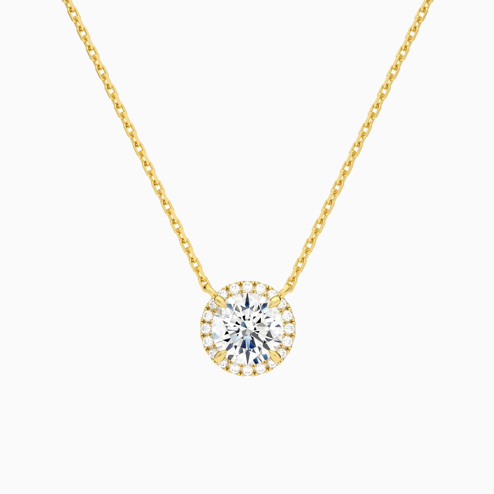 Round Halo Lab Grown Diamond Necklace In 18K Yellow Gold - Lucenjuri