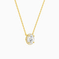 Round Halo Lab Grown Diamond Necklace In 18K Yellow Gold - Front Angle View