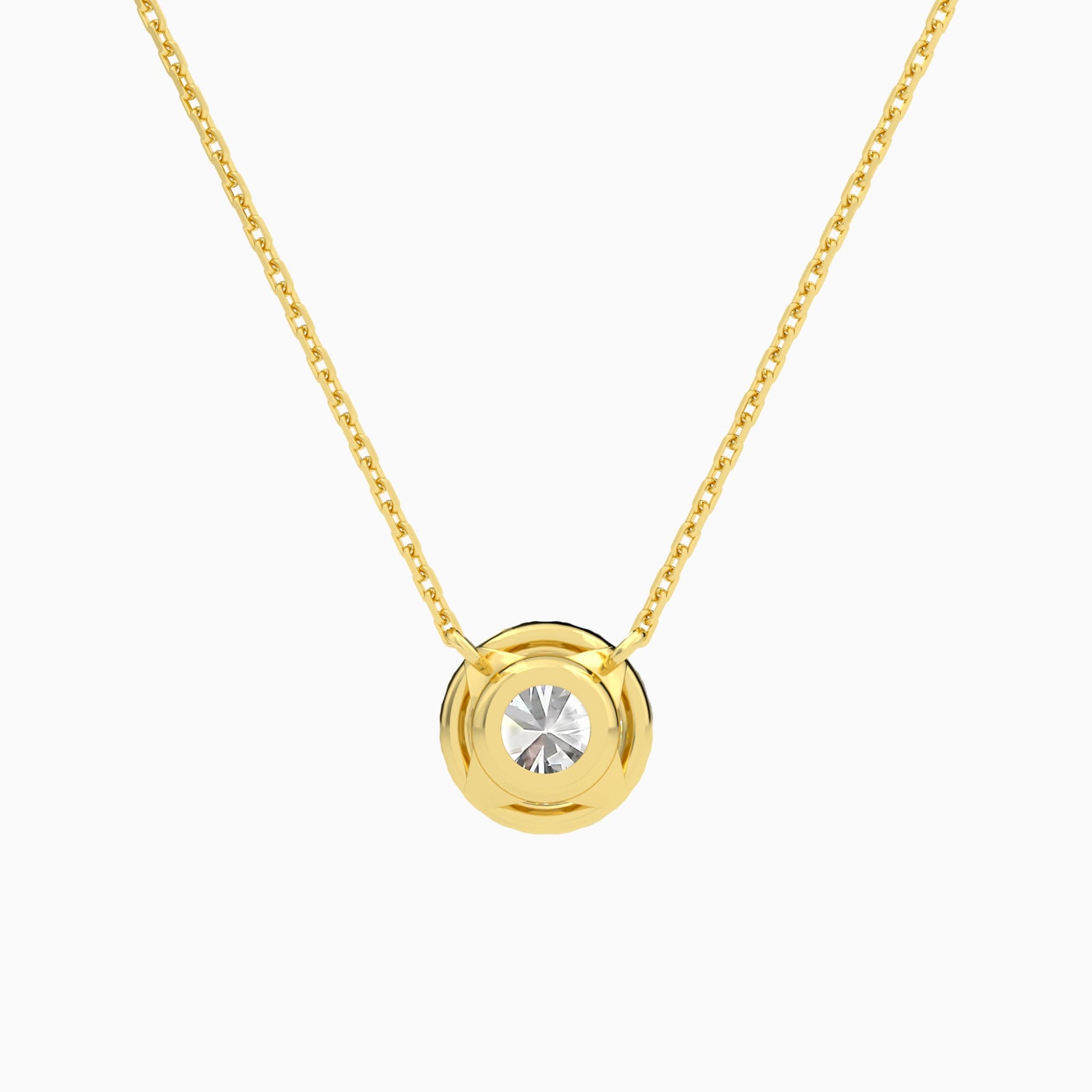 Round Halo Lab Grown Diamond Necklace In 18K Yellow Gold - Back View