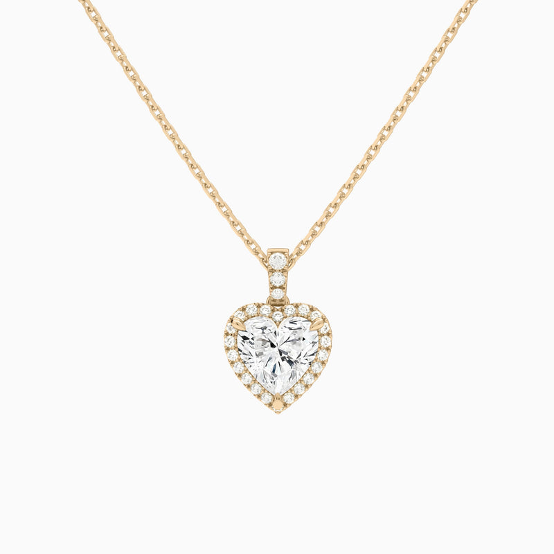 Heart Halo Lab Diamond Pavé Bail Pendant in 14K Rose Gold - Lucenjuri