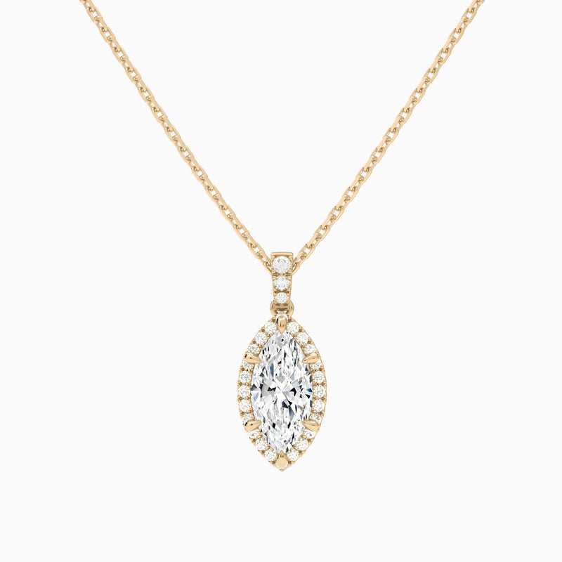 Marquise Halo Lab Diamond Pavé Bail Pendant in 14K Rose Gold - Lucenjuri
