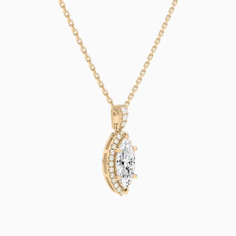 Marquise Halo Lab Diamond Pavé Bail Pendant in 14K Rose Gold - Front Angle View