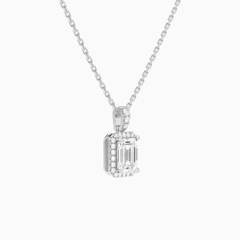 Emerald Halo Lab Diamond Pavé Bail Pendant in 18K White Gold - Front Angle View