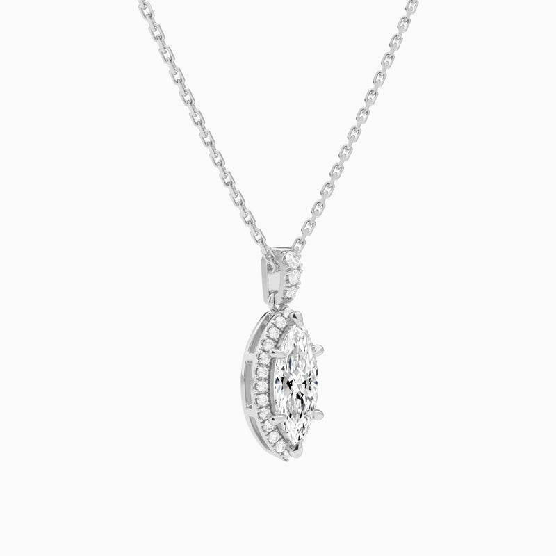 Marquise Halo Lab Diamond Pavé Bail Pendant | 18K White Gold - Front Angle View