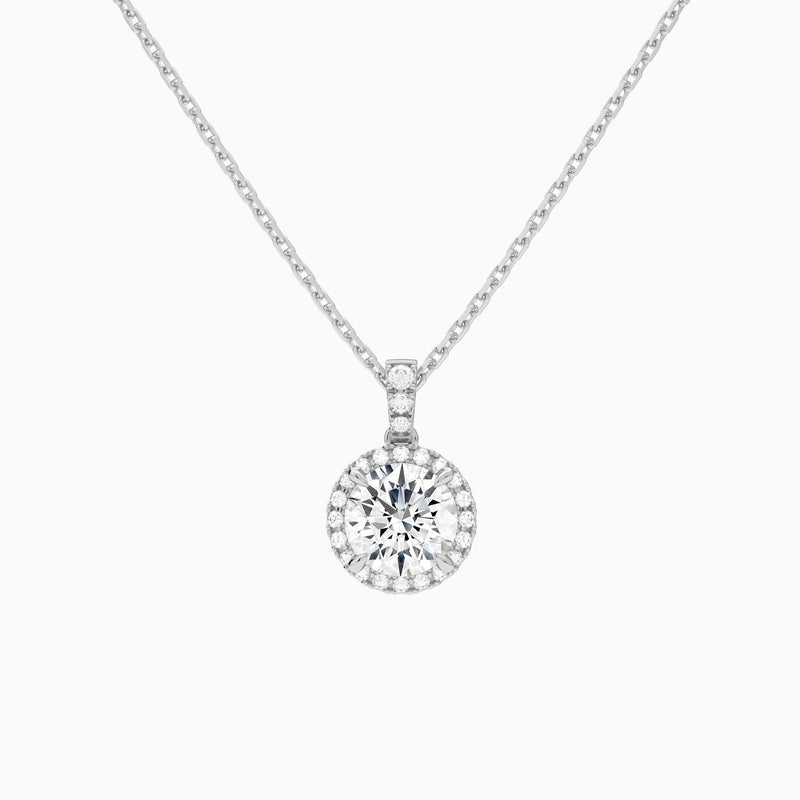 Round Halo Lab Diamond Pavé Bail Pendant in 18K White Gold - Lucenjuri
