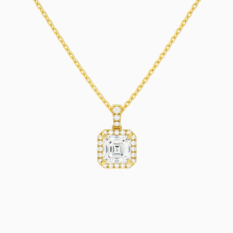 Asscher Halo Lab Diamond Pavé Bail Pendant | 18K Yellow Gold - Lucenjuri