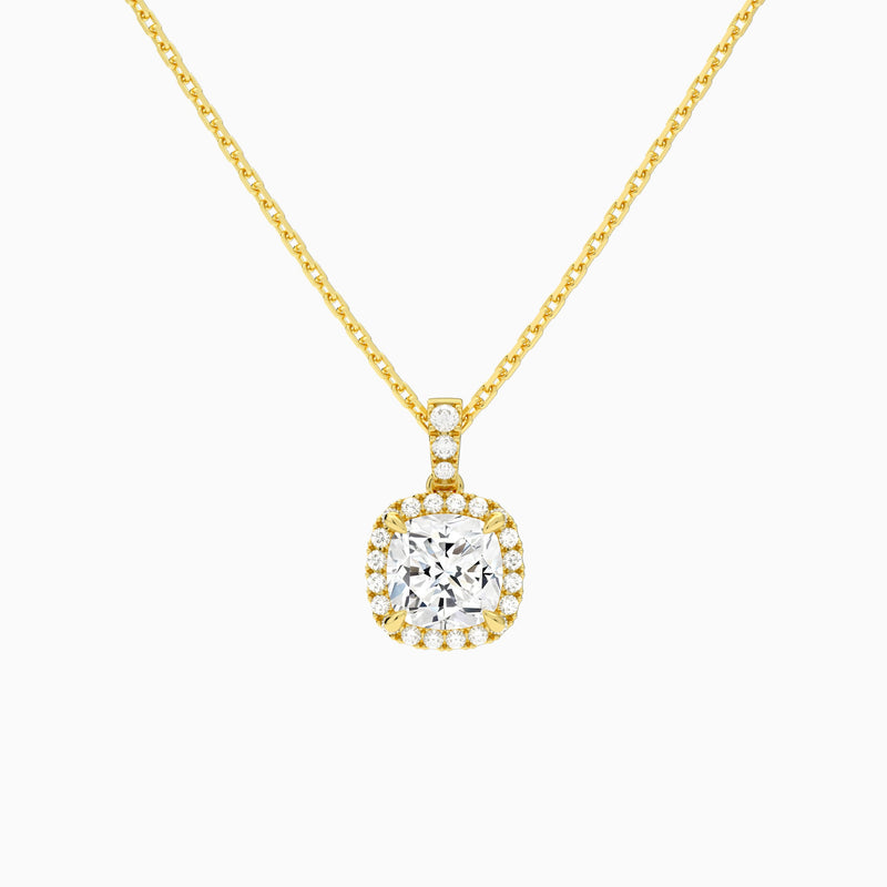 Cushion Halo Lab Diamond Pavé Bail Pendant | 14K Yellow Gold - Lucenjuri