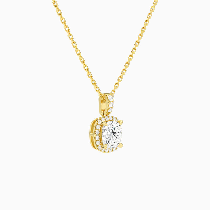 Cushion Halo Lab Diamond Pavé Bail Pendant | 14K Yellow Gold - Front Angle View