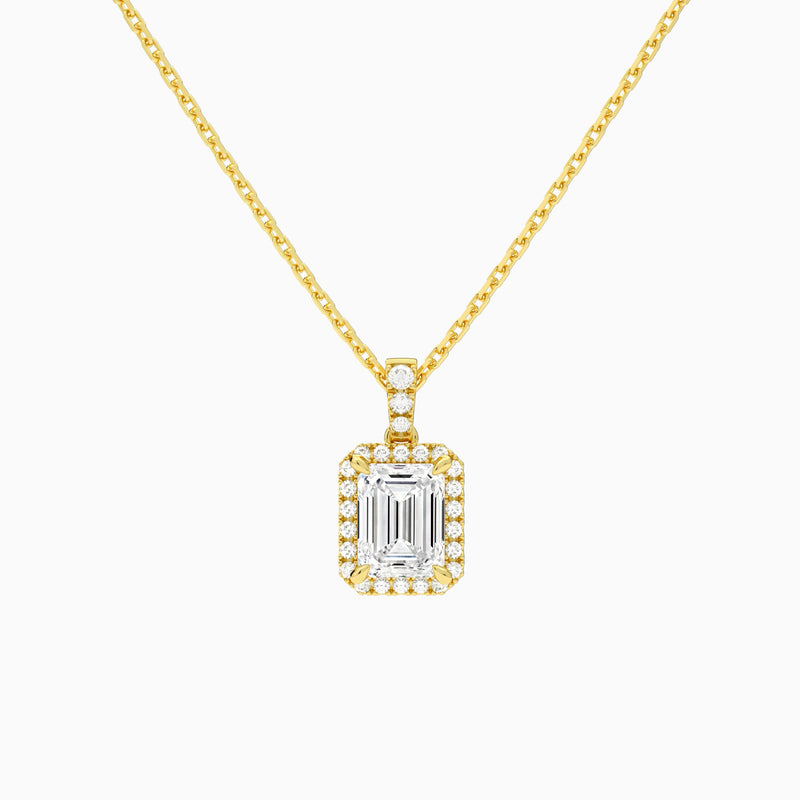 Emerald Halo Lab Diamond Pavé Bail Pendant | 18K Yellow Gold - Lucenjuri