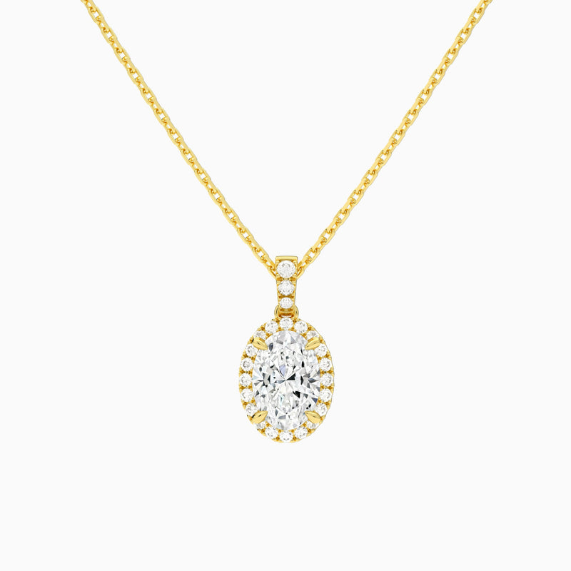 Oval Halo Lab Diamond Pavé Bail Pendant in 18K Yellow Gold - Lucenjuri