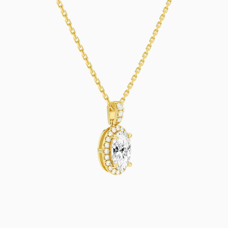 Oval Halo Lab Diamond Pavé Bail Pendant in 18K Yellow Gold - Front Angle View