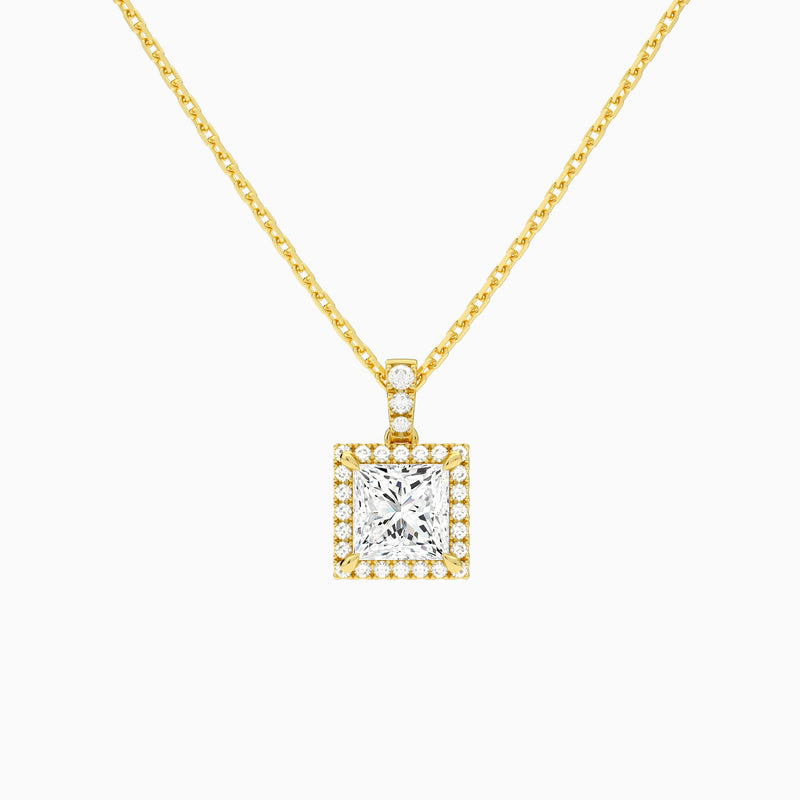 Princess Halo Lab Diamond Pavé Bail Pendant, 14K Yellow Gold - Lucenjuri