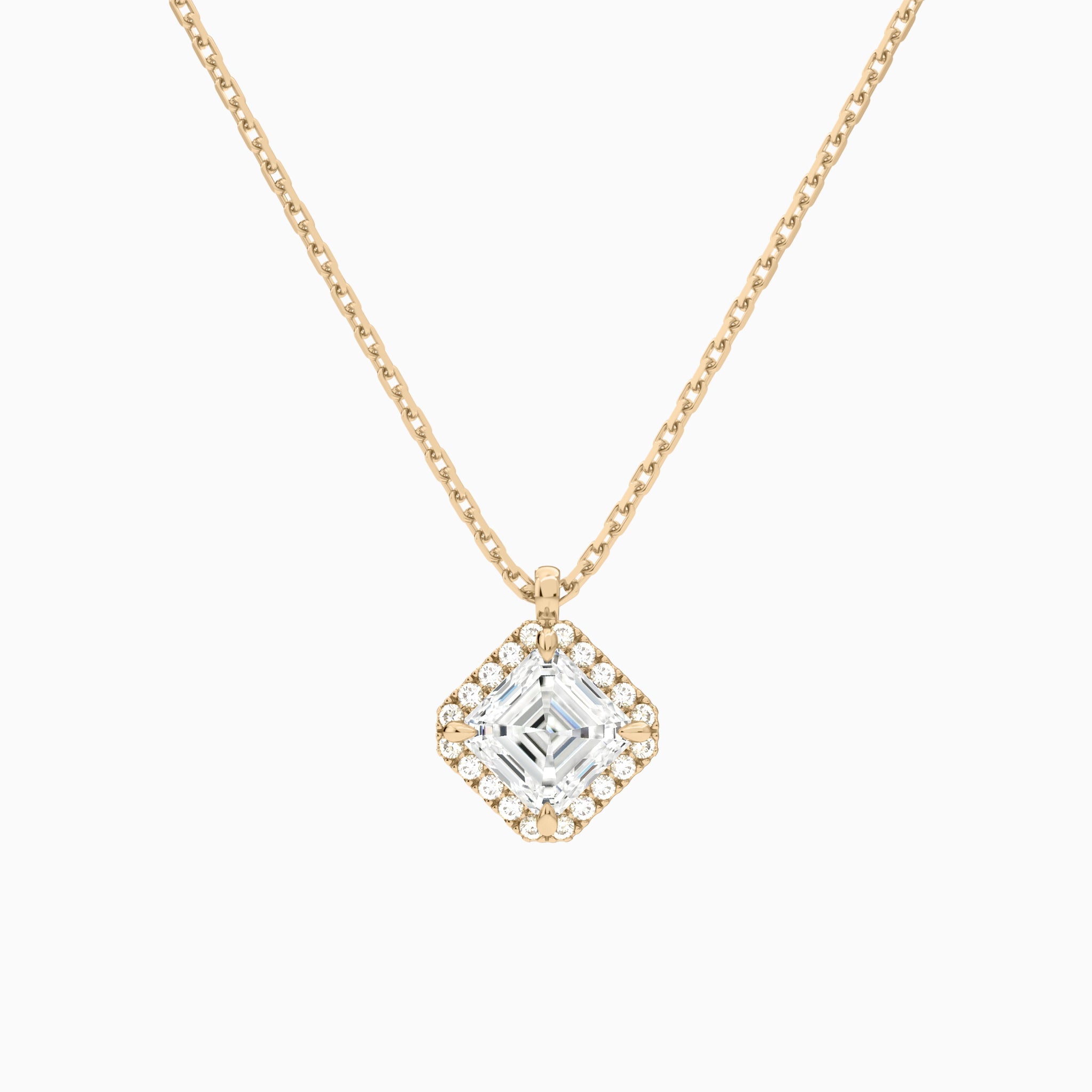 Asscher Halo Lab Grown Diamond Pendant Necklace In 14K Rose Gold - Lucenjuri