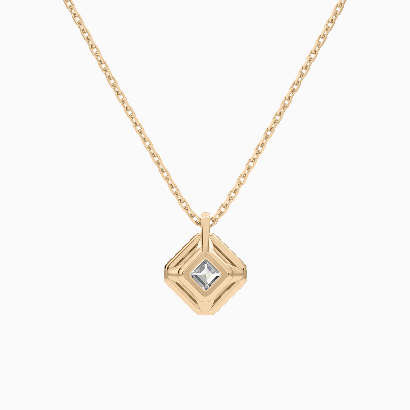 Asscher Halo Lab Grown Diamond Pendant Necklace In 14K Rose Gold - Back View