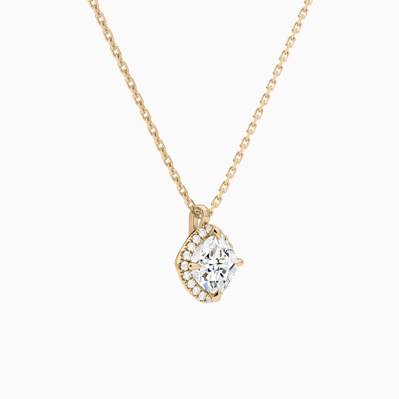Cushion Halo Lab Grown Diamond Pendant Necklace In 14K Rose Gold - Front Angle View