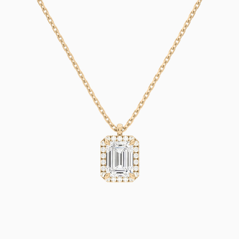 Emerald Halo Lab Grown Diamond Pendant Necklace In 14K Rose Gold - Lucenjuri