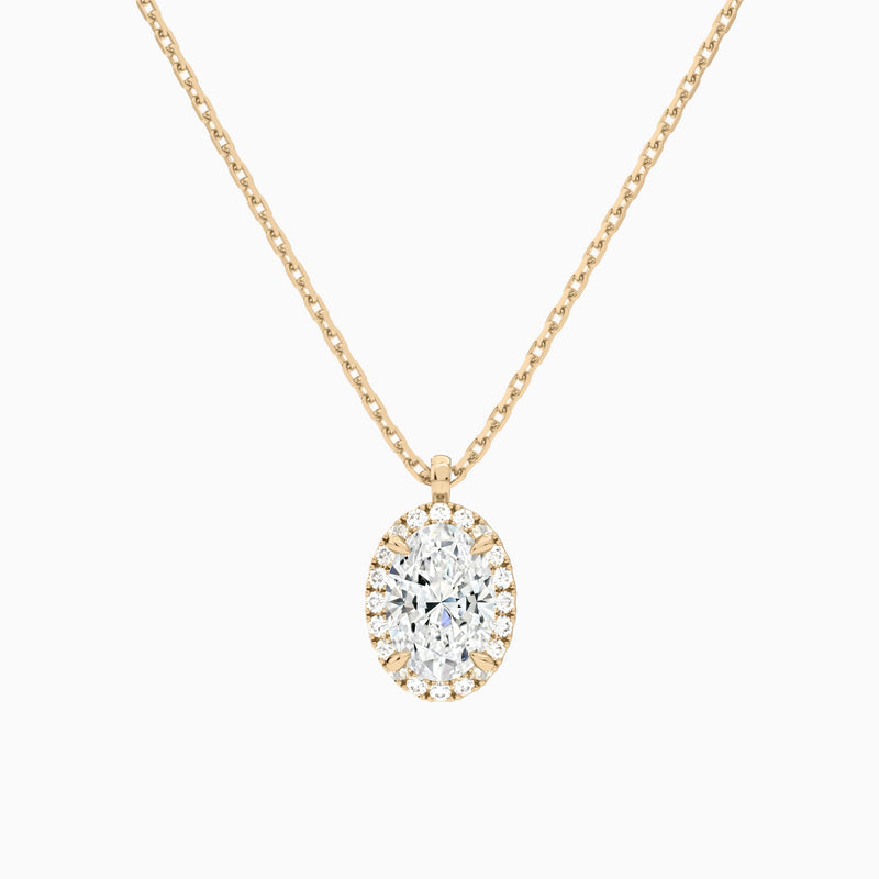 Oval Halo Lab Grown Diamond Pendant Necklace In 14K Rose Gold - Lucenjuri