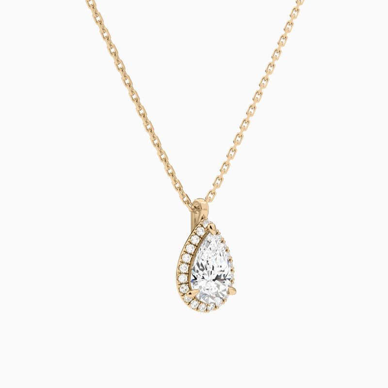 Pear Halo Lab Grown Diamond Pendant Necklace In 14K Rose Gold - Front Angle View