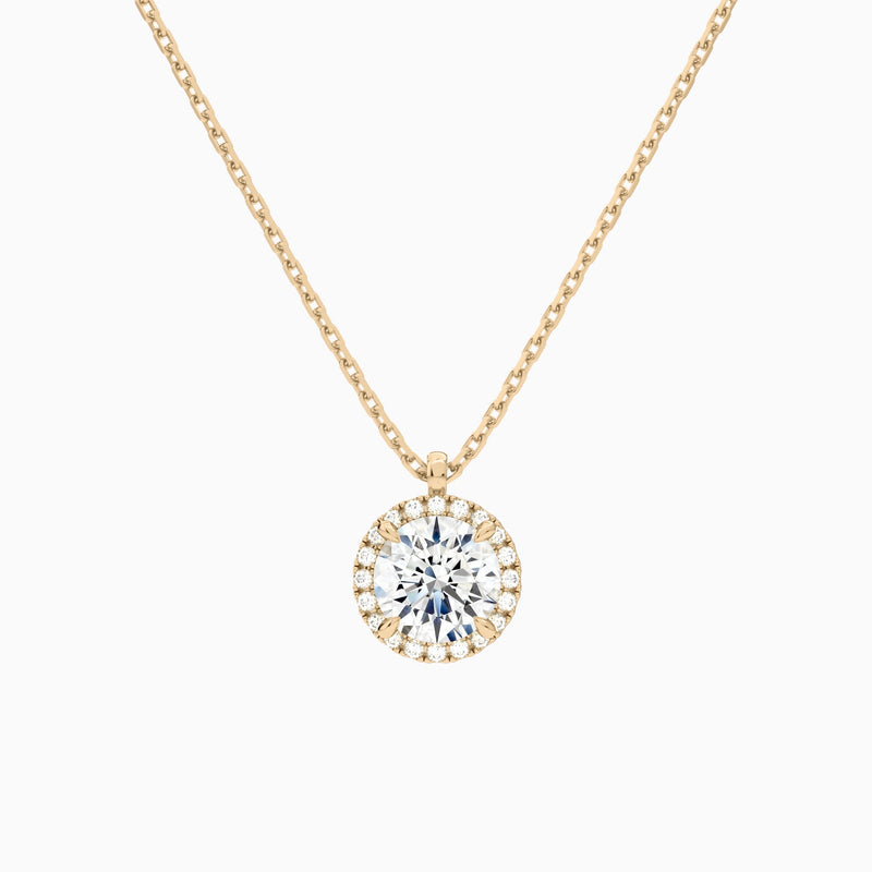 Round Halo Lab Grown Diamond Pendant Necklace In 14K Rose Gold - Lucenjuri