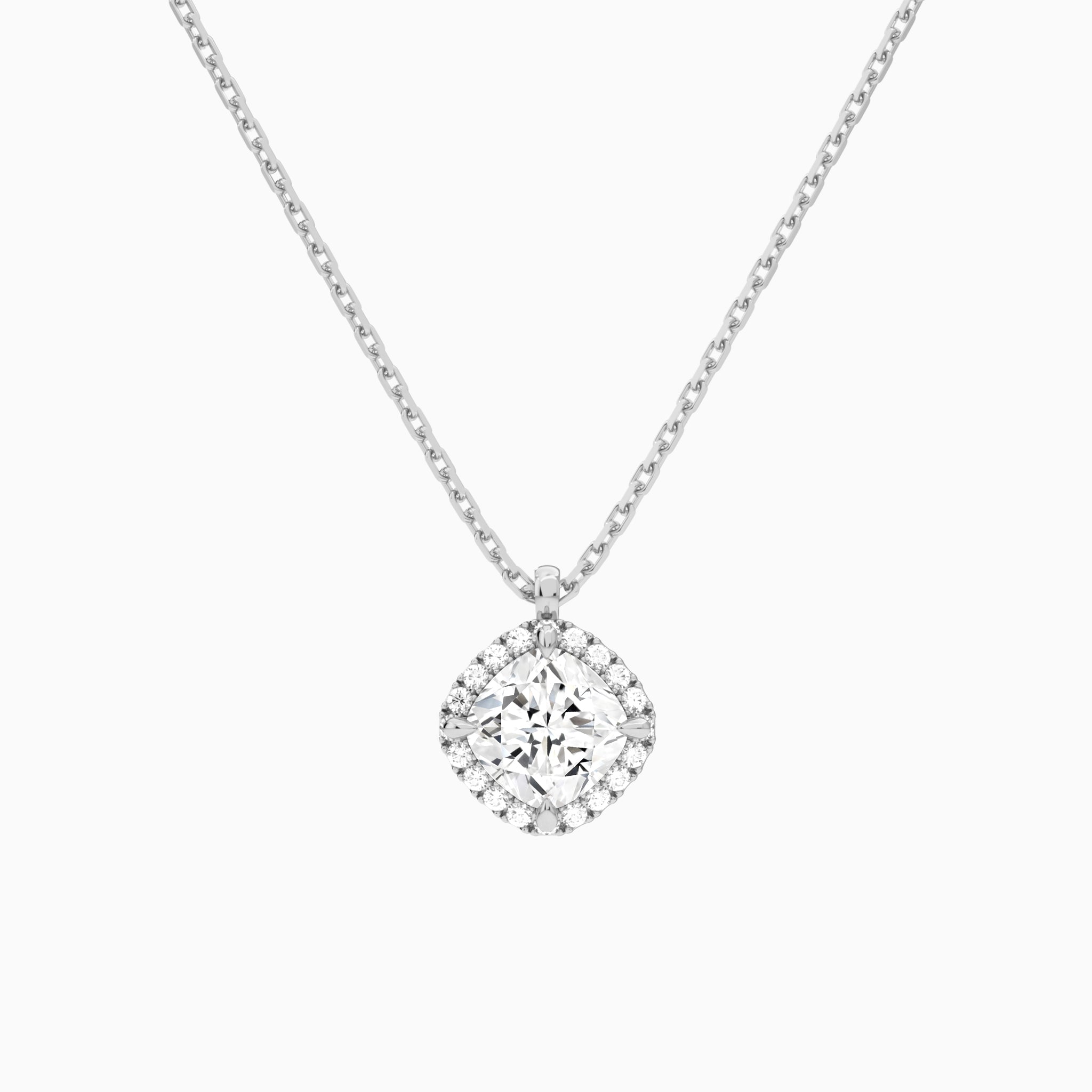 Cushion Halo Lab Grown Diamond Pendant Necklace In 14K White Gold - Lucenjuri