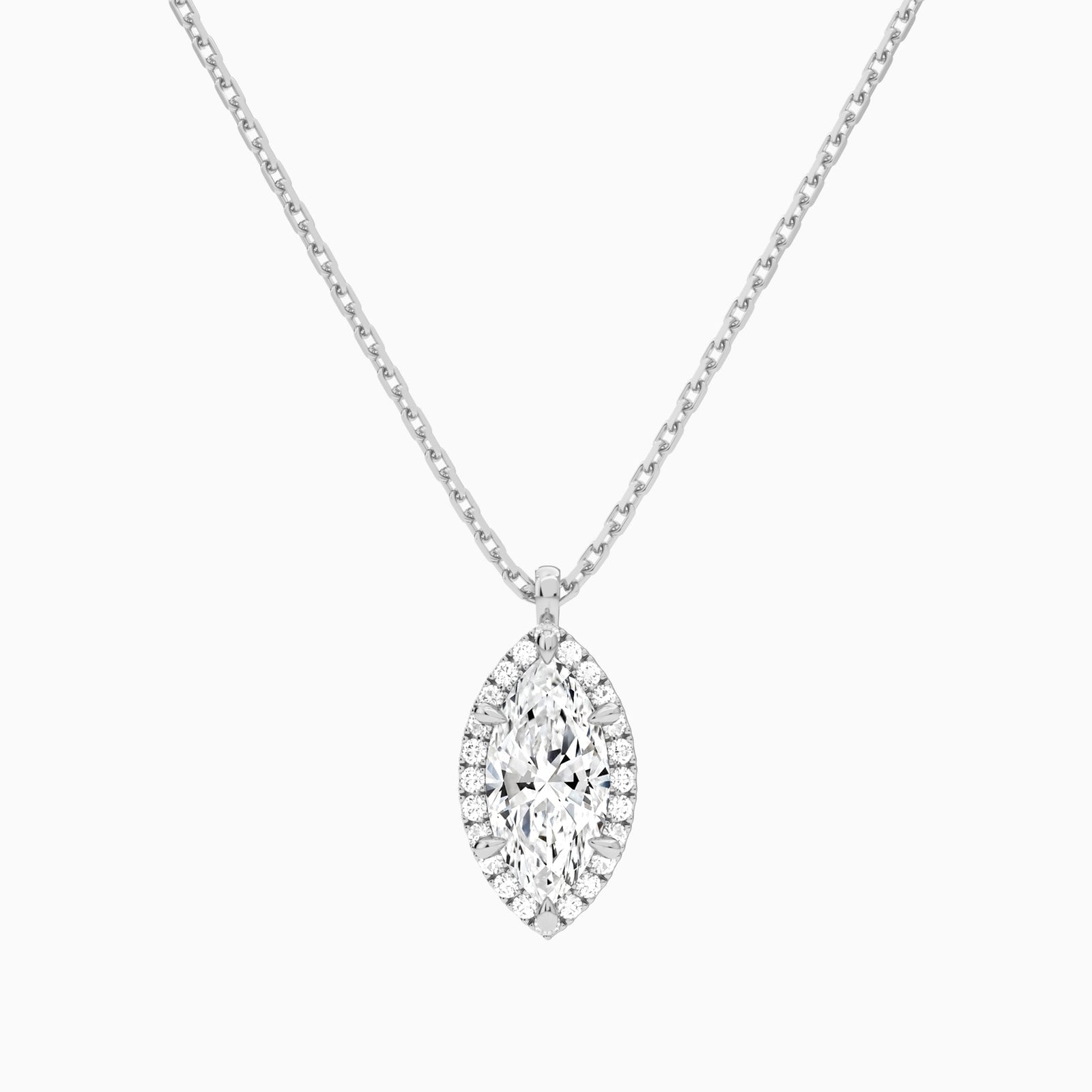 Marquise Halo Lab Grown Diamond Pendant Necklace In 18K White Gold - Lucenjuri