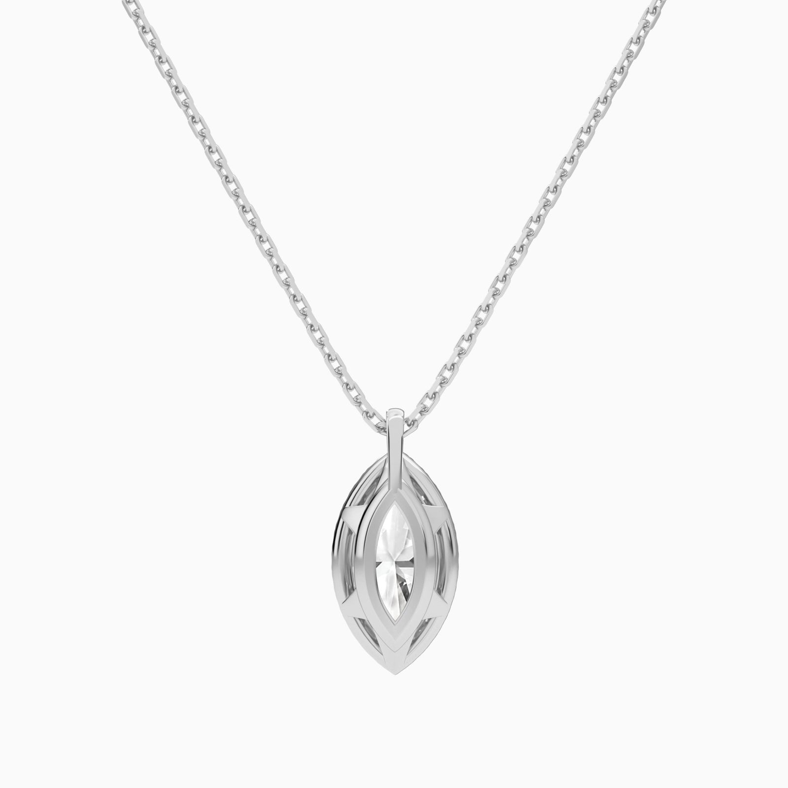 Marquise Halo Lab Grown Diamond Pendant Necklace In 18K White Gold - Back View